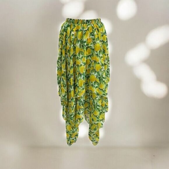 Sakkas Dresses & Skirts - Sakkas Women's Maxi Skirt Lemon Print Tiered Asymmetrical Chiffon One Size Flowy